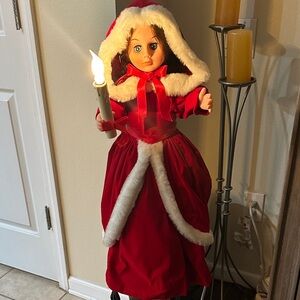 Vintage Rennoc 24” Christmas Caroler Red and White Holiday Doll with Candle.